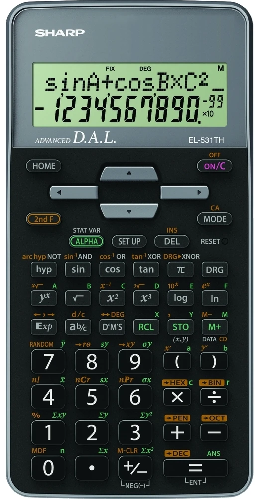 Sharp EL-531TH priekinis vaizdas su įjungtu ekranu