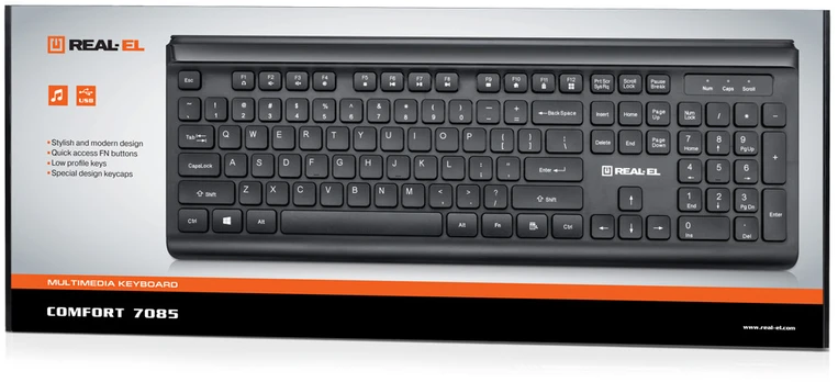 Multimedijos klaviatūra REAL-EL Comfort 7085 EN juodos spalvos