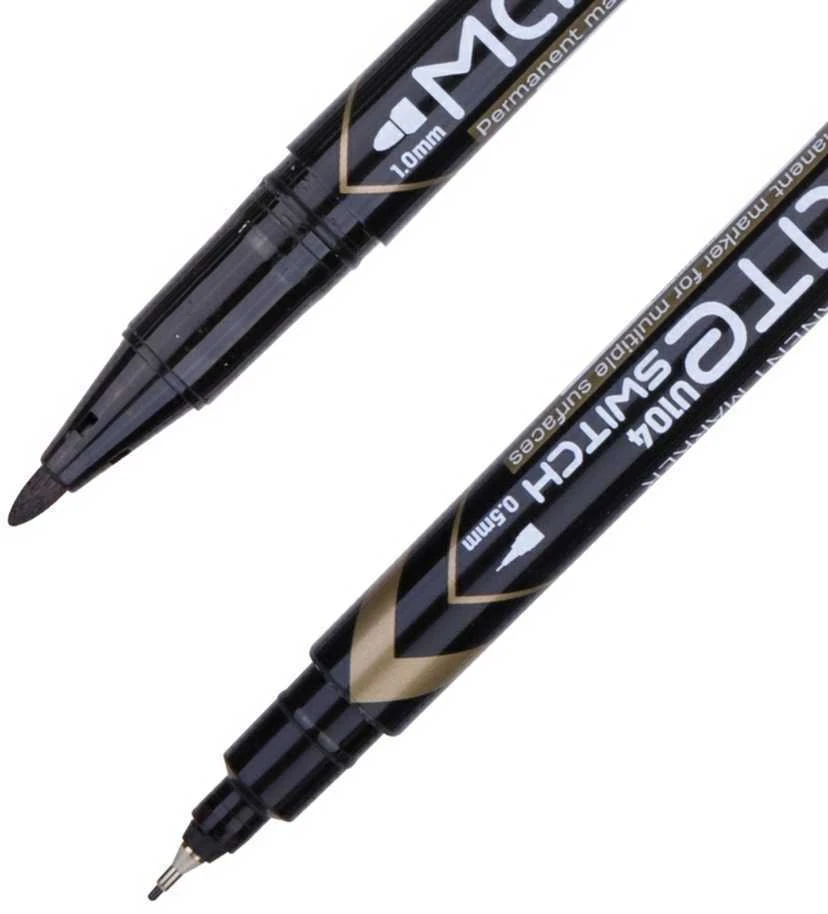Permanentinis žymeklis DELI EU10420, dvipusis, 0.5mm ir 1mm, juodos spalvos