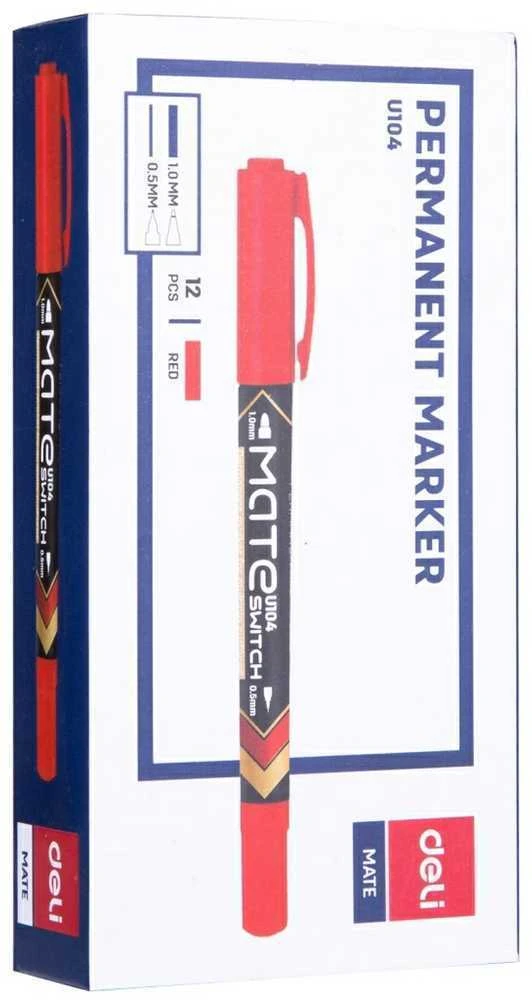 Permanentinis žymeklis DELI EU10440, dvipusis, raudonos spalvos