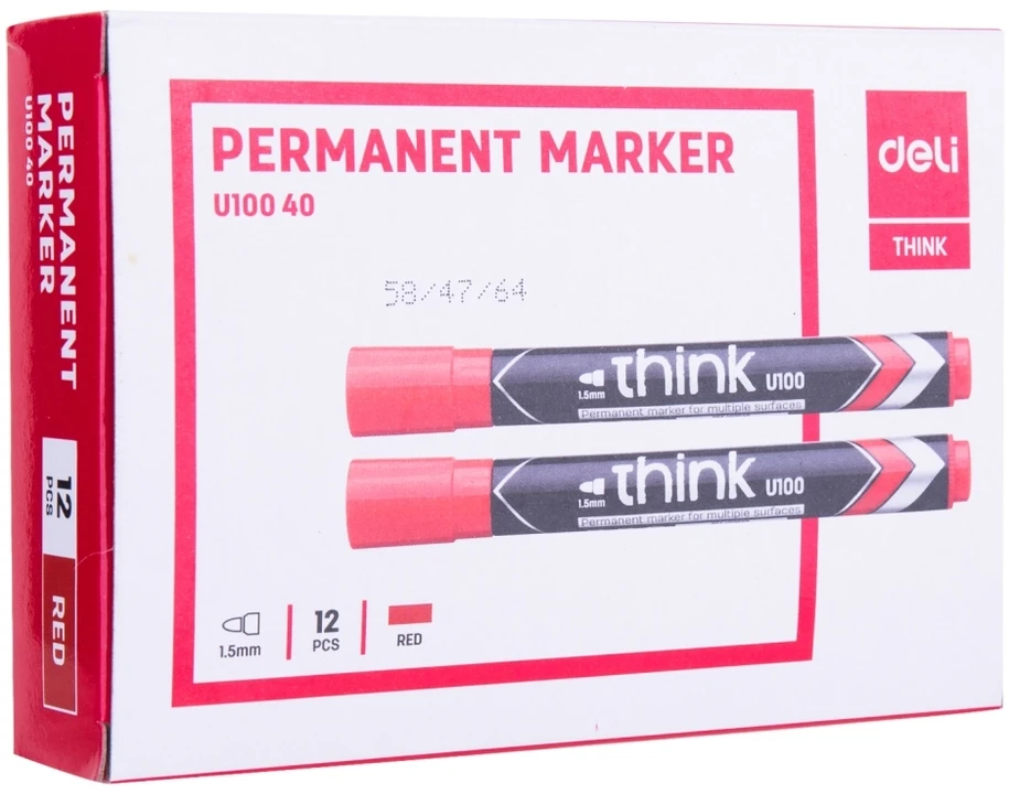 Permanentinis žymeklis DELI U100 apvalus 1,8mm raudonas