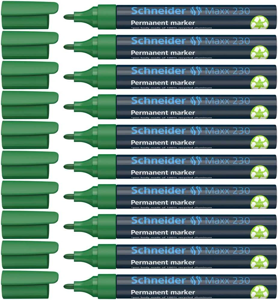 Permanentinis žymeklis Schneider 230, 1-3mm, apvaliu galiuku, žalios spalvos