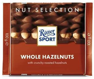 Pieniškas šokoladas Ritter Sport, su neskaldytais lazdynų riešutais, 100g