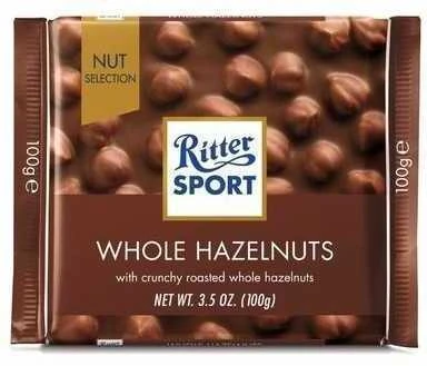 Pieniškas šokoladas Ritter Sport, su neskaldytais lazdynų riešutais, 100g