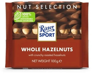 Pieniškas šokoladas Ritter Sport, su neskaldytais lazdynų riešutais, 100g
