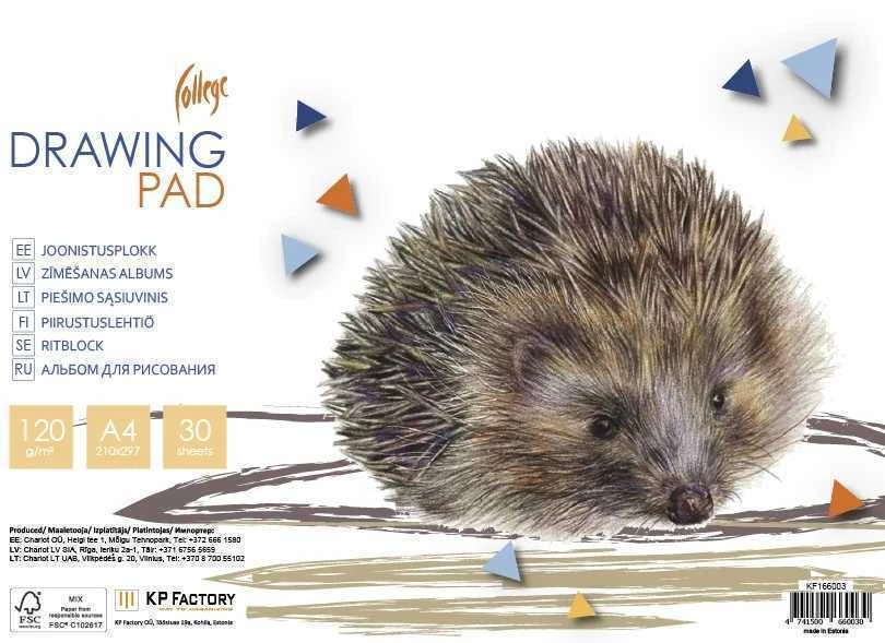 Piešimo sąsiuvinis College, A4, 120g, 30 lapų, klijuotas