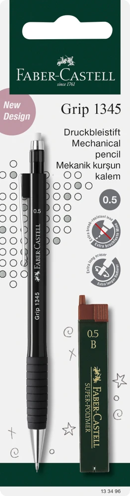 Pieštukas Faber-Castell Grip 1345, 0,5mm + papildomi grafitai