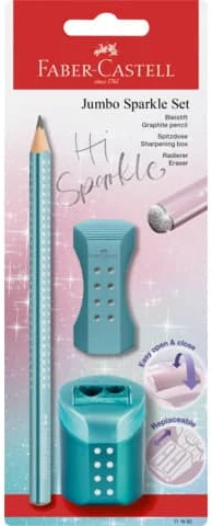 Pieštukas Faber-Castell Jumbo Sparkle Cosmic, su drožtuku ir trintuku, blisteryje