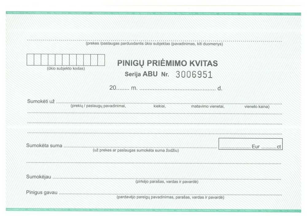 Pinigų priėmimo kvitai, A6x2x50, su Nr.