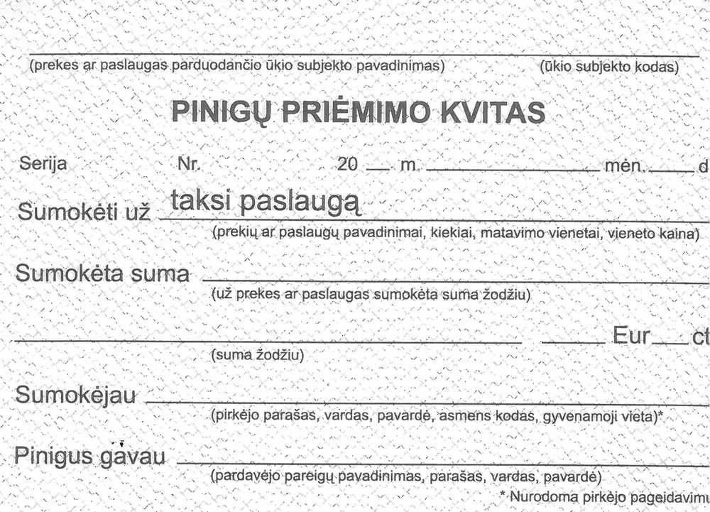 Pinigų priėmimo kvitai TAKSI, A7x2x50, be Nr.