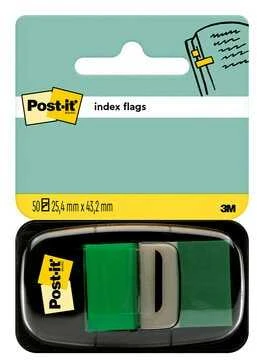 Plastikiniai žymekliai Post-it, 25x43mm, 50vnt., žalios spalvos