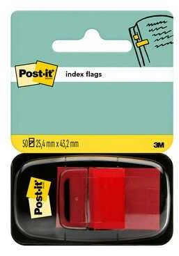 Plastikiniai žymekliai Post-it, 25x43mm, 50vnt., raudonos spalvos