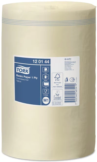 Grite Popieriniai rankšluosčiai Tork Basic Mini Centerfeed M1 (120144), 1 sluoksnis, gelsvos spalvos, 115 m