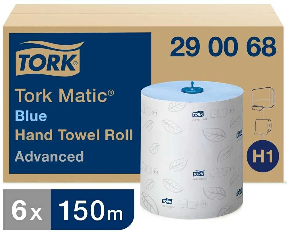 Mėlyna Popieriniai rankšluosčiai Tork Matic Soft Mėlyna Advanced H1 (290068), 2 sluoksniai, melsvos spalvos, 150m, 612 lapelių