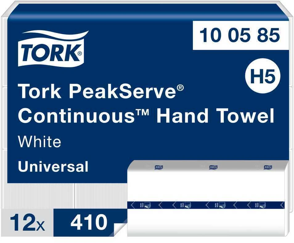 Popieriniai rankšluosčiai Tork PeakServe Continuous H5 (100585), 1 sluoksnio, baltos spalvos, lapeliais