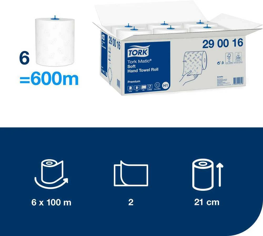 Popieriniai rankšluosčiai Tork Premium Matic Soft H1 (290016), 2 sluoksniai, baltos spalvos, 100m, 408 lapeliai