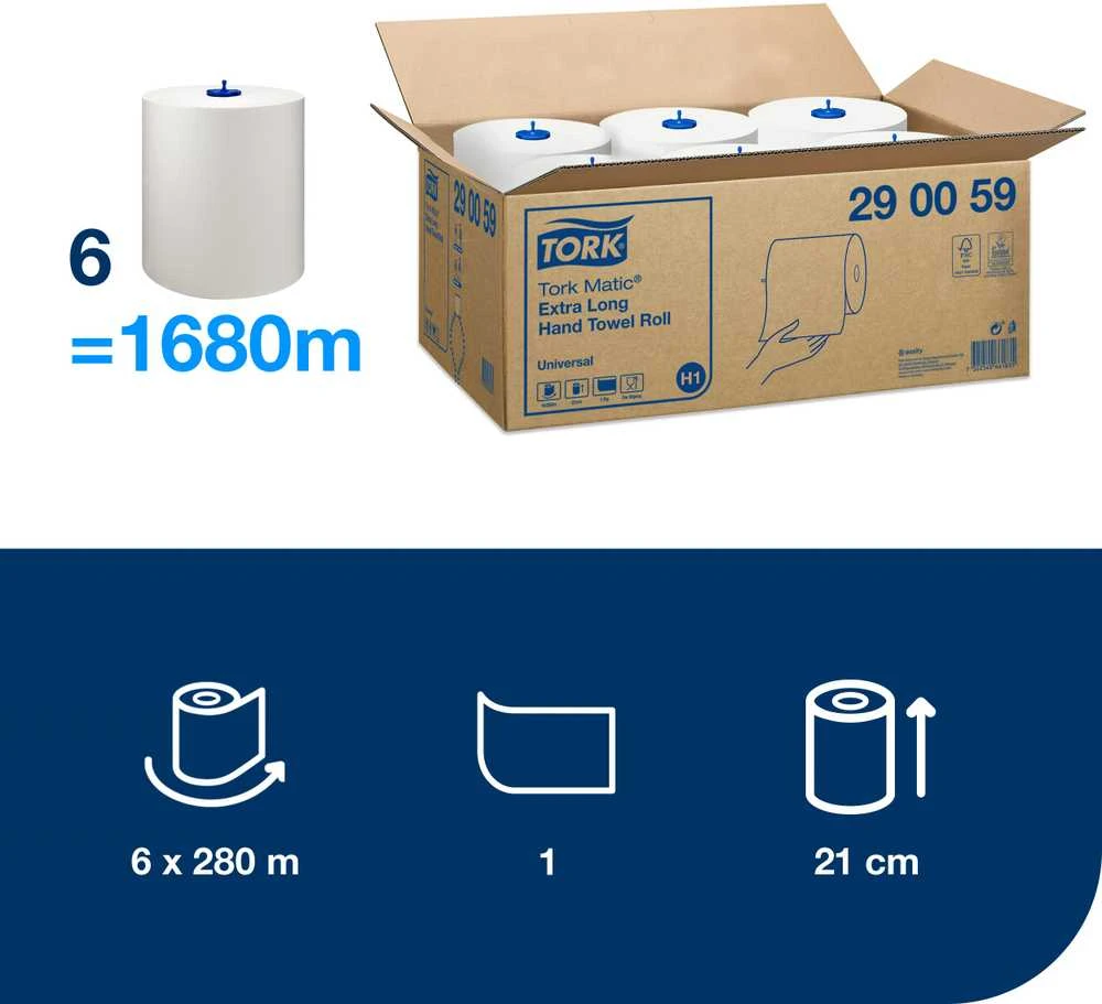 Popieriniai rankšluosčiai Tork Soft Universal H1 (290059), 1sluoksnis, baltos spalvos, 280m, 1142 lapeliai