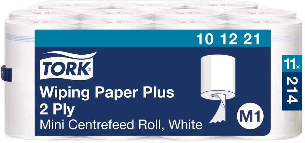 Popieriniai rankšluosčiai Tork Wiper Plus Mini Centerfeed M1 (101221), 2 sluoksniai, baltos spalvos, 75 m, 214 lapelių