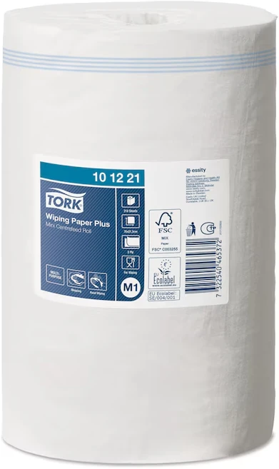 Popieriniai rankšluosčiai Tork Wiper Plus Mini Centerfeed M1 (101221), 2 sluoksniai, baltos spalvos, 75 m, 214 lapelių
