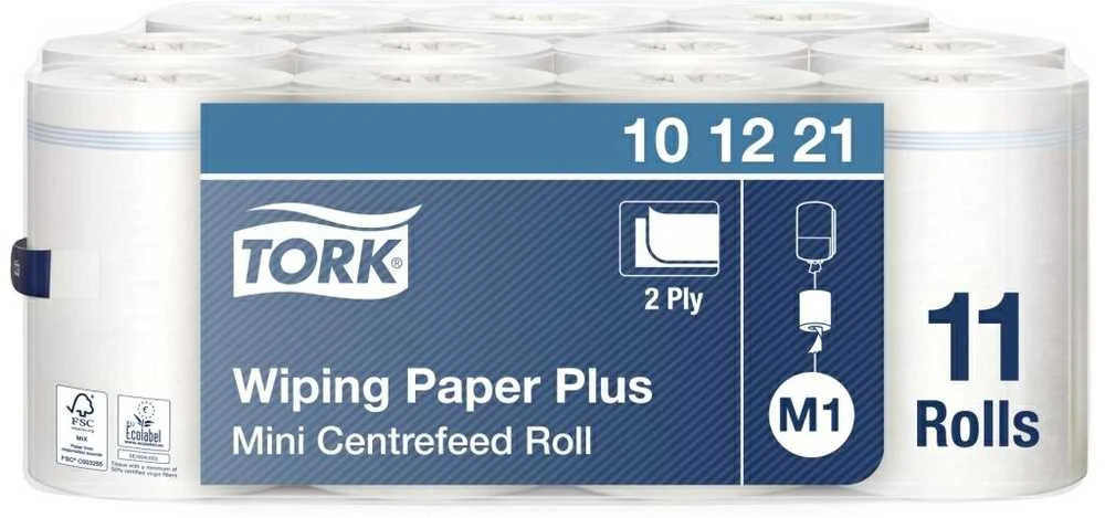 Popieriniai rankšluosčiai Tork Wiper Plus Mini Centerfeed M1 (101221), 2 sluoksniai, baltos spalvos, 75 m, 214 lapelių