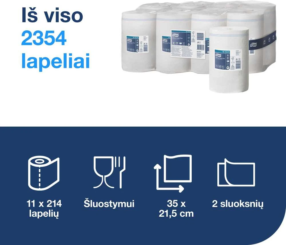 Popieriniai rankšluosčiai Tork Wiper Plus Mini Centerfeed M1 (101221), 2 sluoksniai, baltos spalvos, 75 m, 214 lapelių