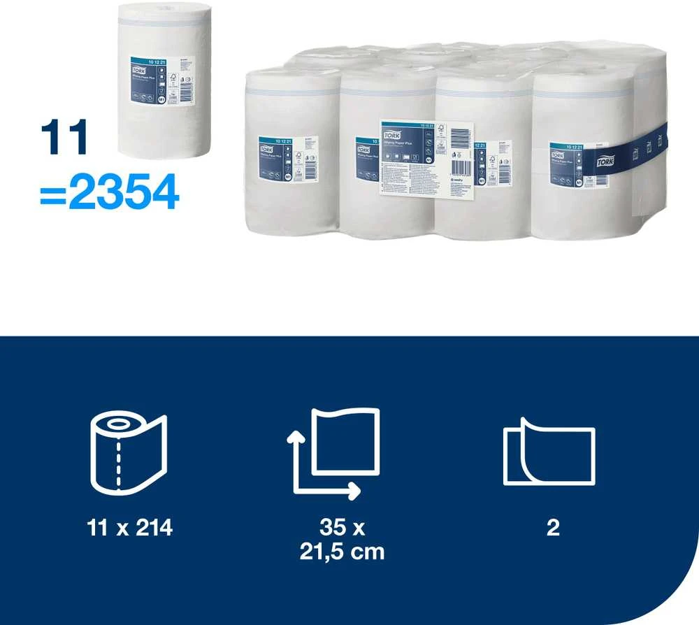 Popieriniai rankšluosčiai Tork Wiper Plus Mini Centerfeed M1 (101221), 2 sluoksniai, baltos spalvos, 75 m, 214 lapelių
