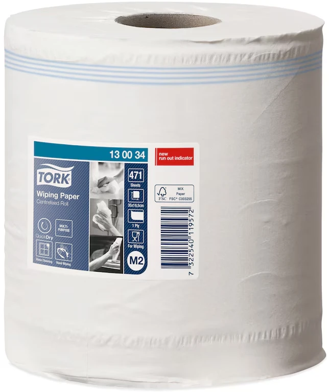 Popieriniai rankšluosčiai Tork Wiping Centerfeed M2 (130034), 1 sluoksnis, baltos spalvos, 165 m