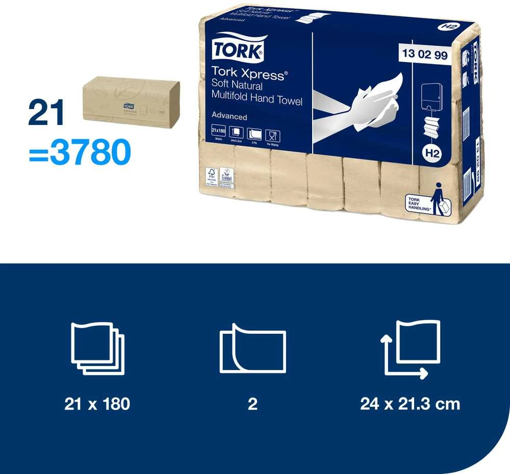 Essity Denmark As Servetėlės Tork Xpress Advanced (130299) 2 sluoksniai, natūralios spalvos, 180 lapelių