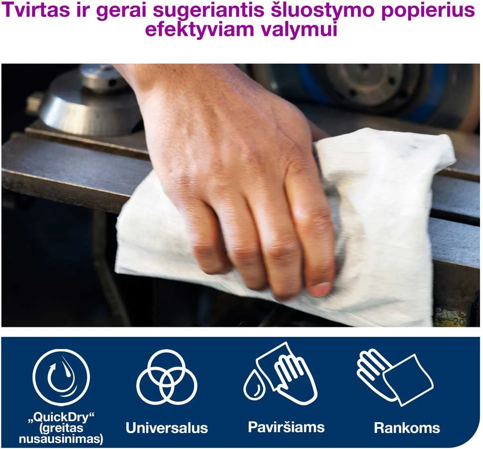 Pramoninis popierius Tork Wiper Plus Advanced W1, 130040, 2 sluoksniai, baltos spalvos, 510m