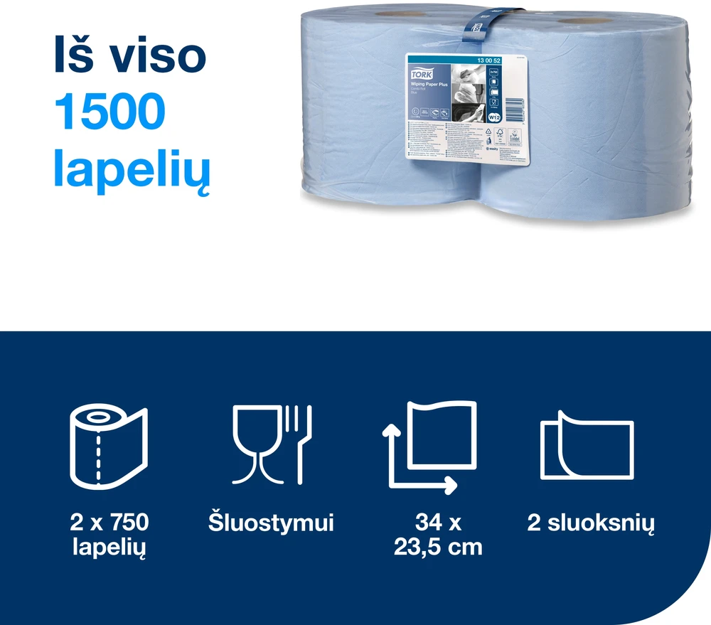 Pramoninis popierius TORK Advanced 420 W1/W2,130052, 2 sl., 23.5 cm x 255 m, mėlyna sp.
