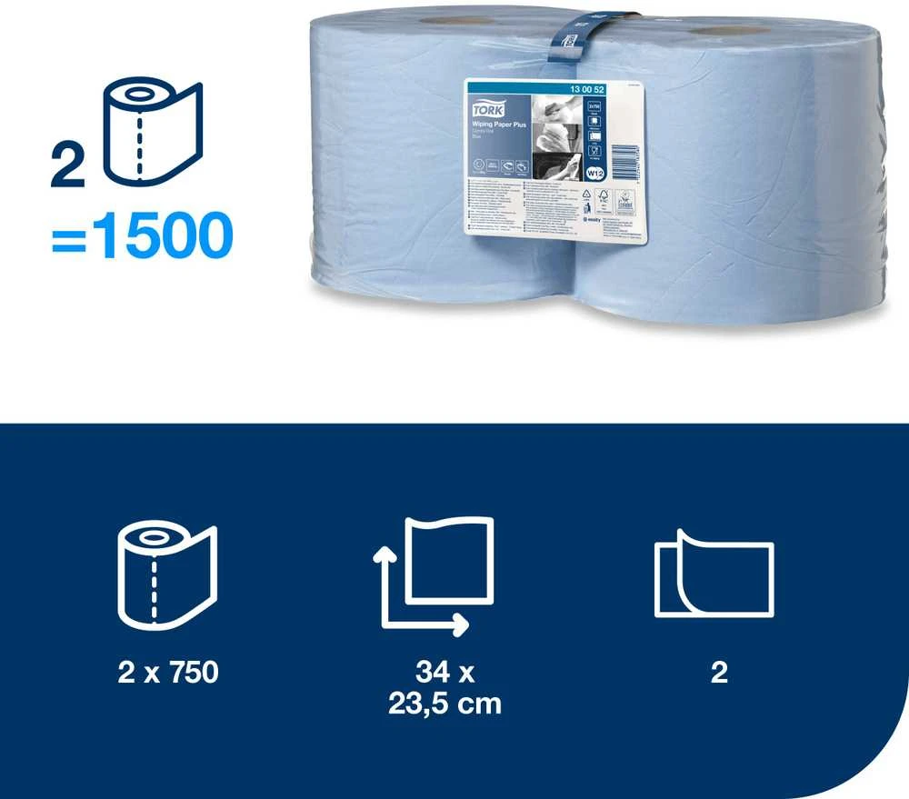 Pramoninis popierius TORK Advanced 420 W1/W2,130052, 2 sl., 23.5 cm x 255 m, mėlyna sp.