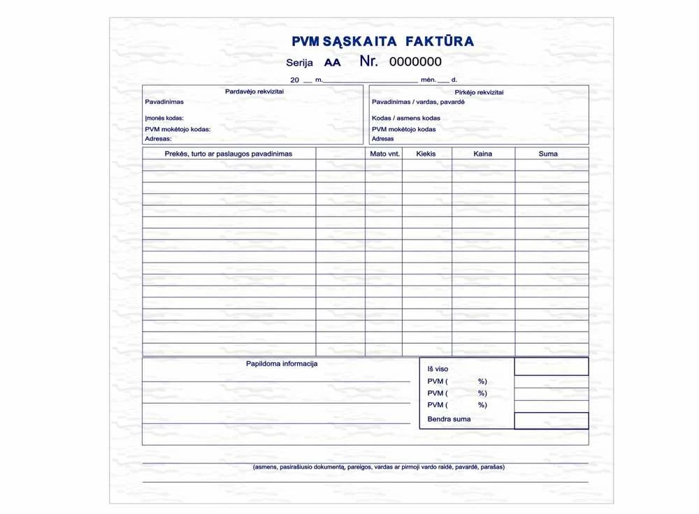 PVM sąskaita faktūra 8 col. 1+1 SC su numeracija, po 2 lapus