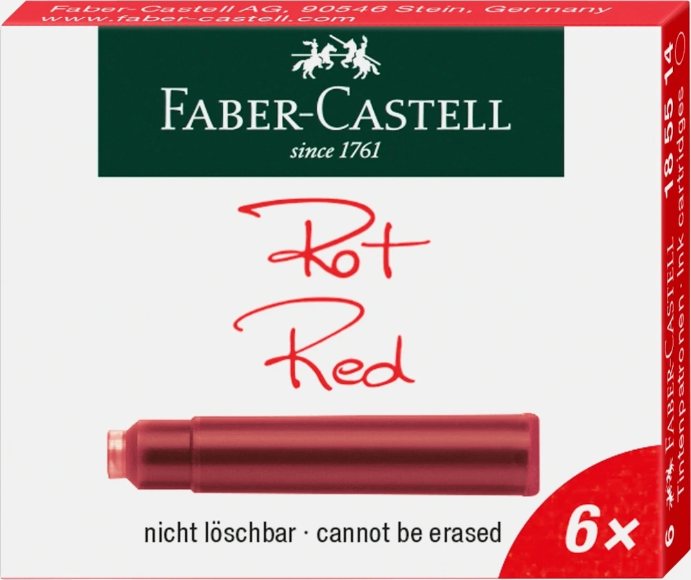 Rašalo kapsulės Faber-Castell, raudonos spalvos, 6vnt