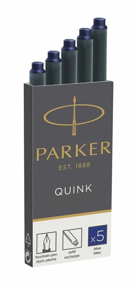 Rašalo kapsulės Parker Quink, ilgos, 5vnt, mėlynos spalvos