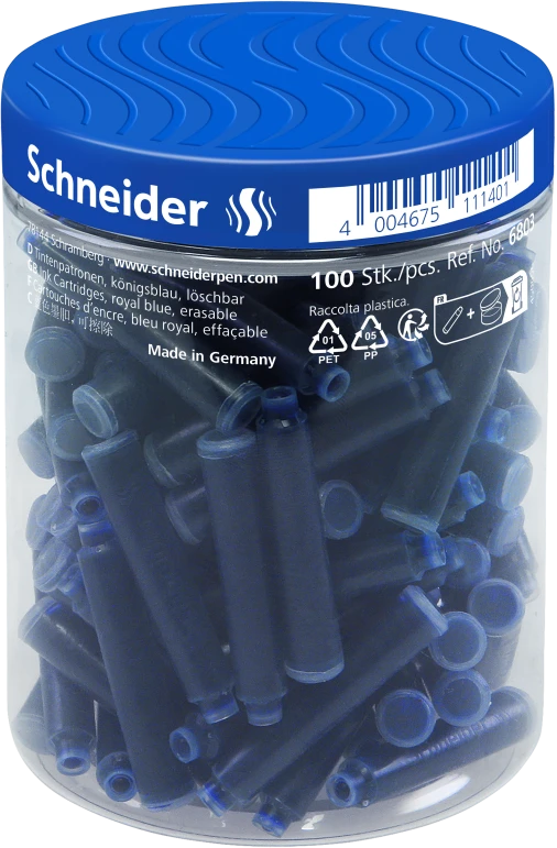 Schneder Rašalo kapsulės, Schneider, 100 vnt., trumpos, mėlynos sp.