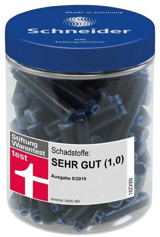 Schneder Rašalo kapsulės, Schneider, 100 vnt., trumpos, mėlynos sp.