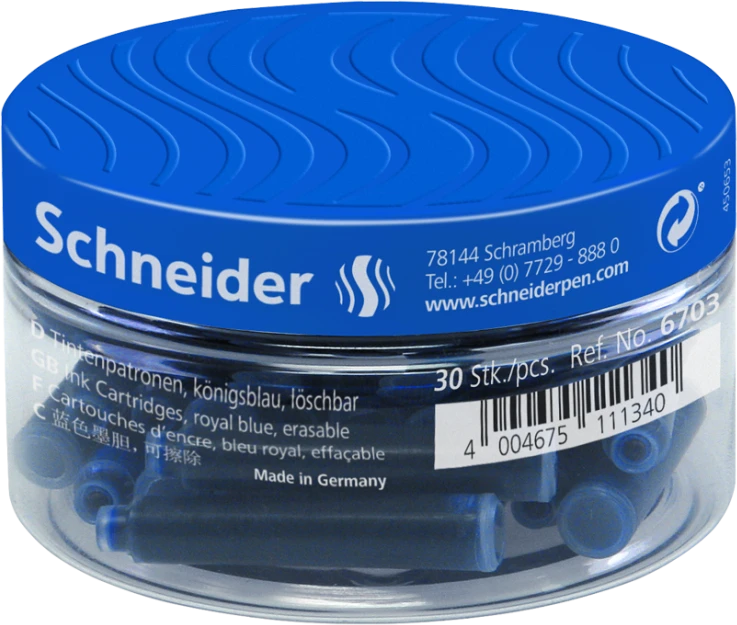 Schneder Rašalo kapsulės, Schneider, 30 vnt., trumpos, mėlynos sp.