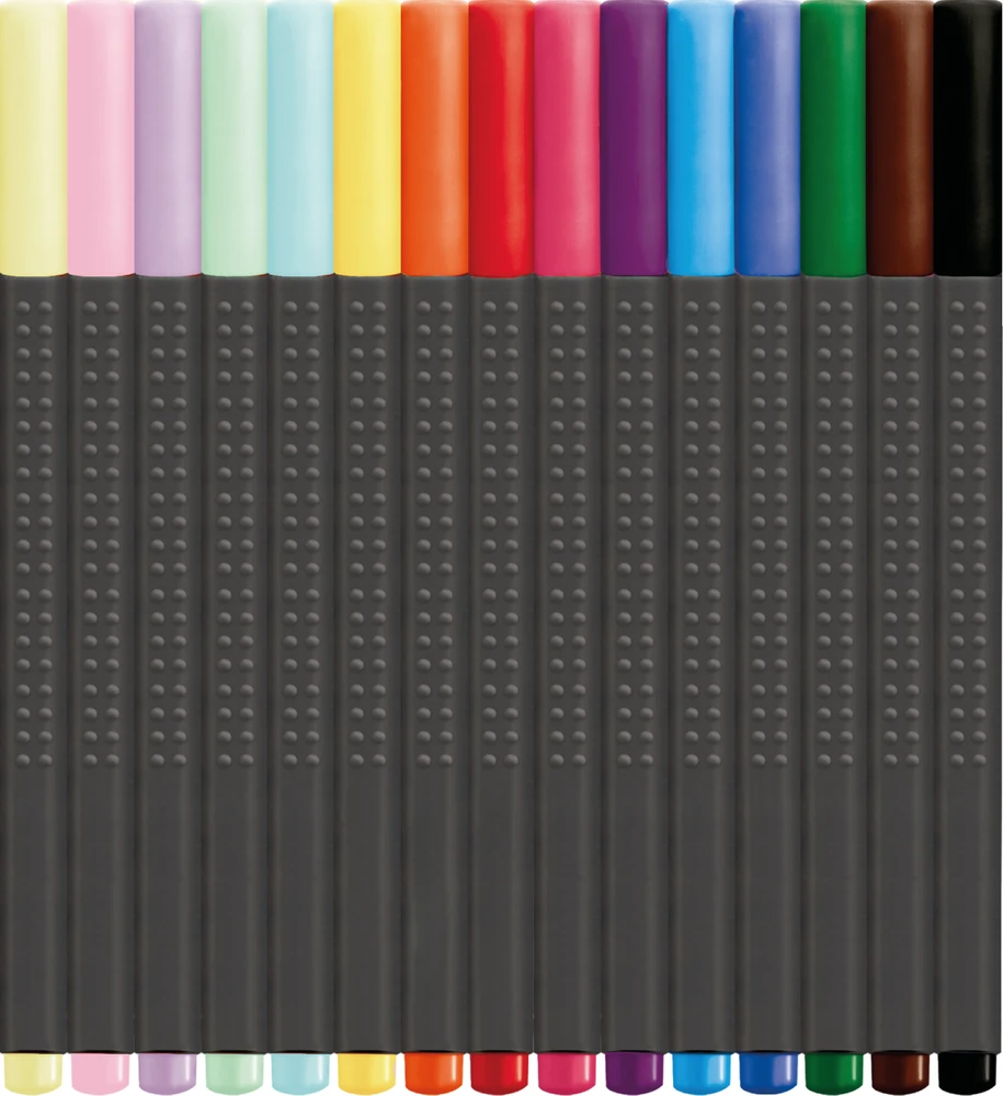 Rašikliai Faber-Castell Finepen GRIP 0.4, 15 spalvų