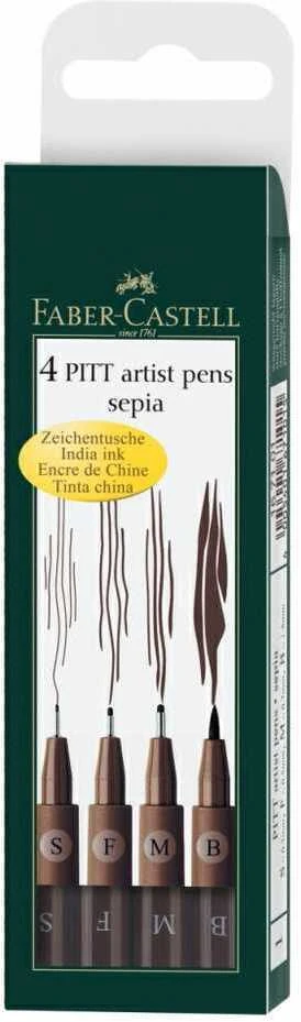 Rašikliai piešimui Faber-Castell PITT, S, F, M, B, 4vnt., rudos spalvos