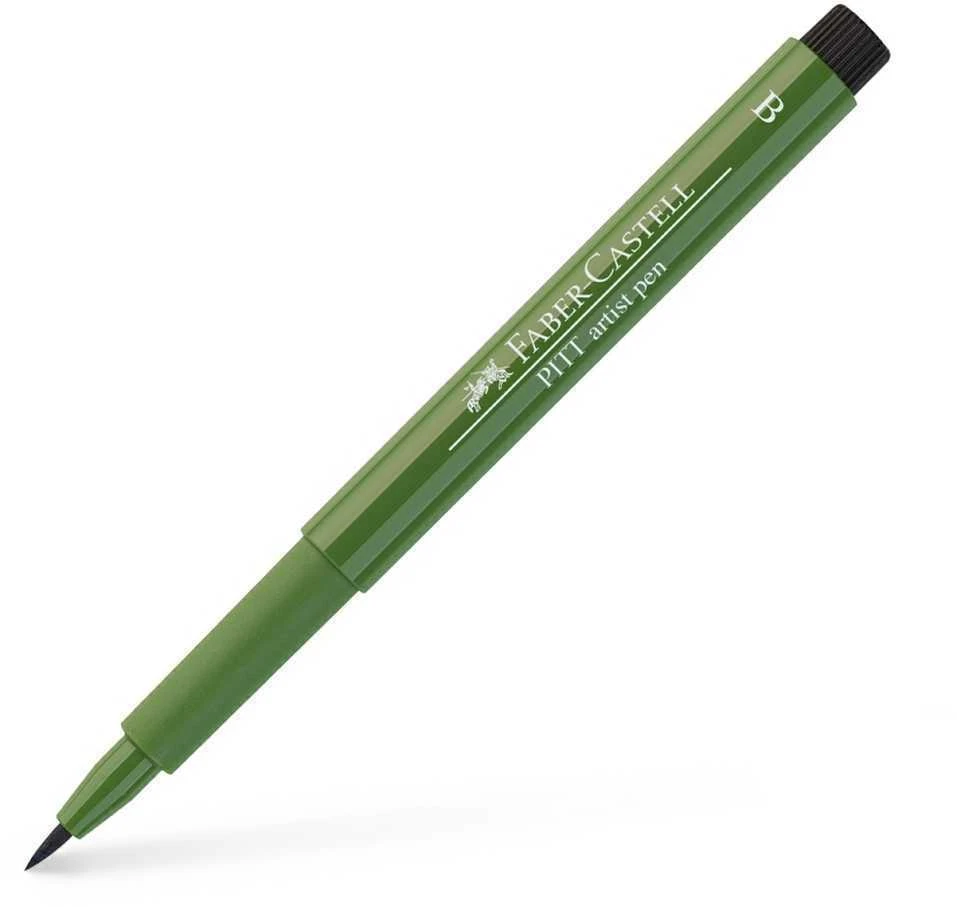 Rašiklis piešimui Faber-Castell PITT Artist Pen B, teptukinis, #174 Chromium Žalias Opaque