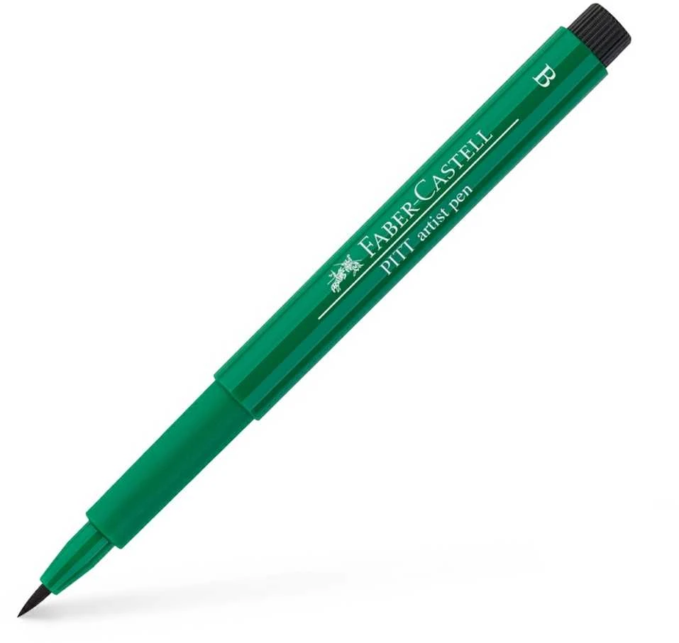 Rašiklis piešimui Faber-Castell PITT Artist Pen B, teptukinis, #264 Dark Phthalo Žalias