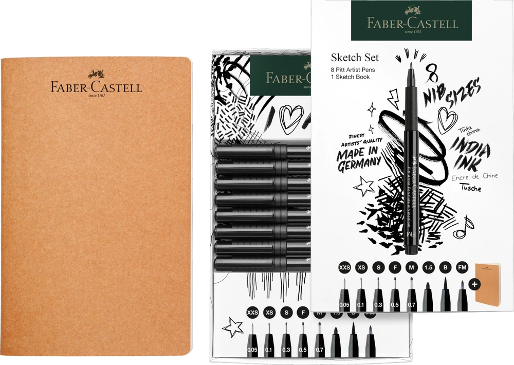Faber-Castell Rašiklių rinkinys Faber Castel Pitt Artist Pen + eskizų bloknotas