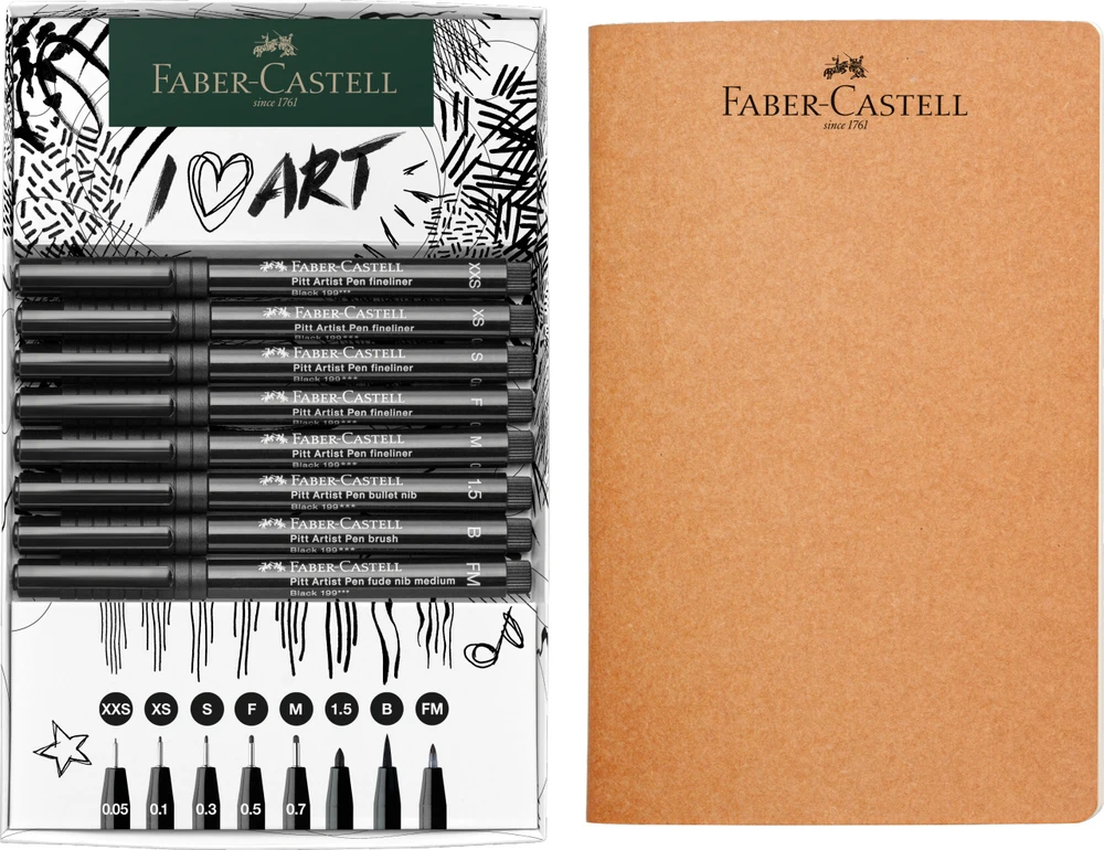 Faber-Castell Rašiklių rinkinys Faber Castel Pitt Artist Pen + eskizų bloknotas