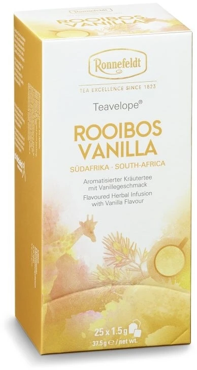 Raudonoji arbata Ronnefeldt Rooibos Vannila, su vokeliu, 25 pakeliai