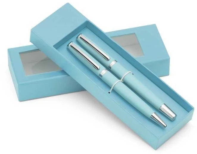 Blue Collection Rinkinys rašiklis+tušinukas Colorado metalinis, dėžutėje, žydros spalvos