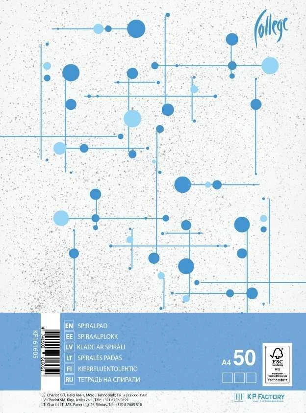 Sąsiuvinis College, A4, 50 lapų, 7x7 langeliais, su spirale šone