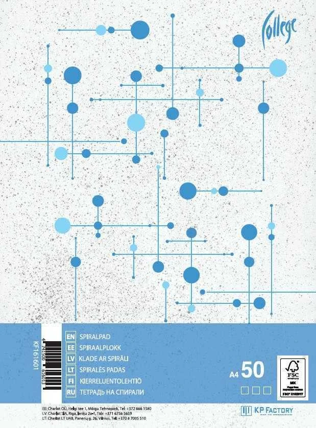 Sąsiuvinis College Circles, A4, 50 lapų, langeliais, su spirale šone