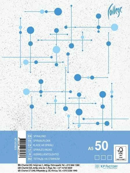 Sąsiuvinis College Circles, A5, 50 lapų, su spirale šone, langeliais