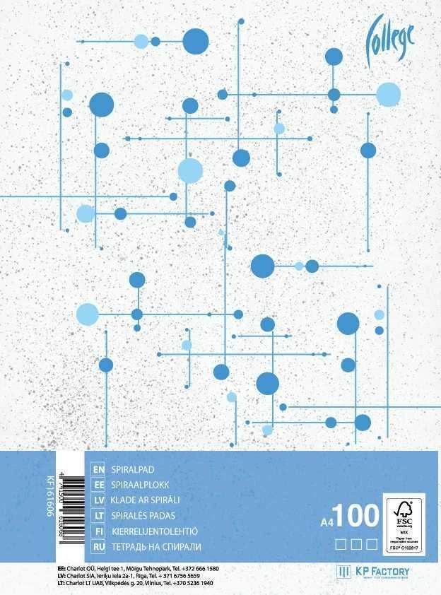 Sąsiuvinis College Supreme, A4, 100 lapų, langeliais, su spirale šone