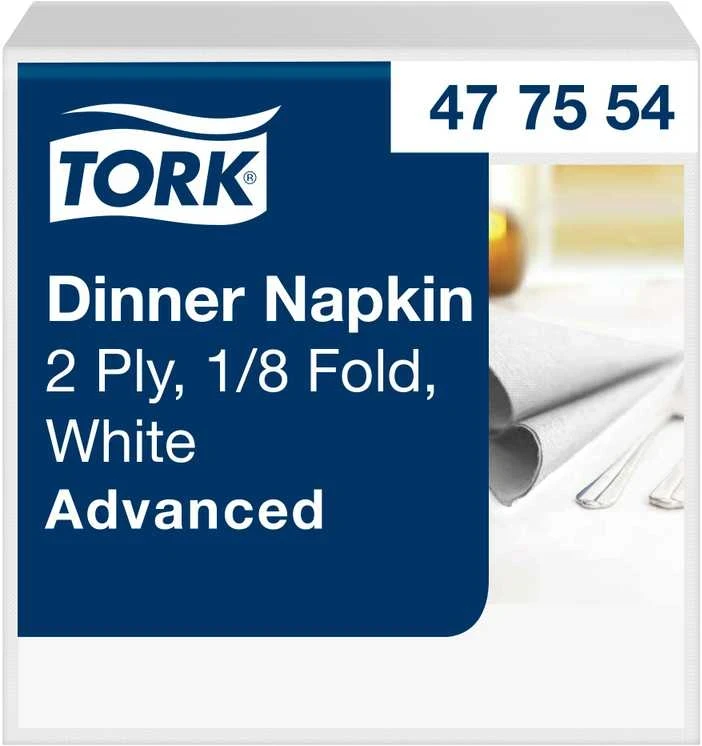 Servetėlės Tork (477554), vakarienės, 2 sluoksniai, 150vnt., baltos spalvos